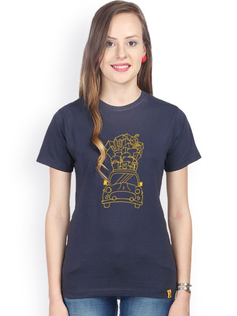 

Campus Sutra Women Navy Printed T-shirt, Navy blue