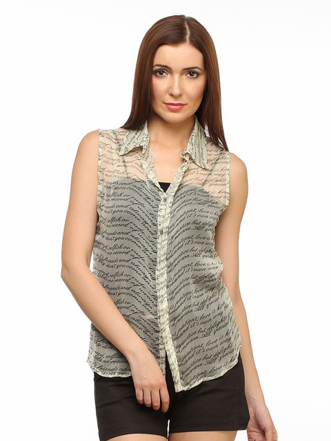 

Cation Women Cream Coloured Printed Casual Shirt