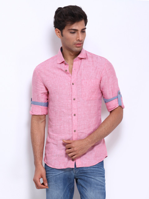 

Celio Men Pink Linen Slim Fit Casual Shirt