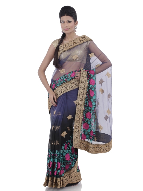 

Chhabra 555 Black Embroidered Net Saree
