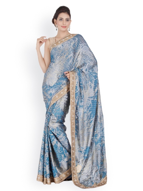 

Chhabra 555 Blue & Grey Printed Georgette Fashion Saree