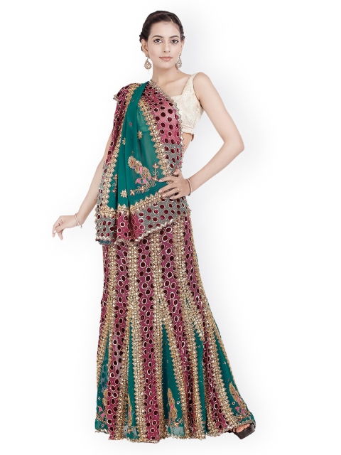 

Chhabra 555 Green Art Georgette Partywear Lehenga Saree