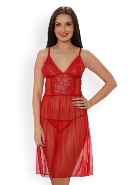 

Clovia Red Sheer Nightdress NS0211T04