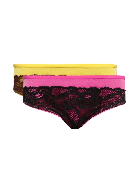 

Clovia Women Set Of Two Stretch Lace Bikini Briefs PN0112Q89, Pink