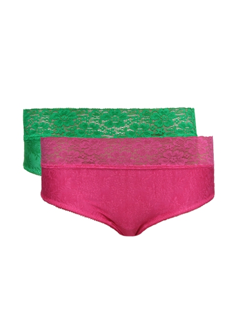 

Clovia Women Set Of Two Lacy Hipster Brief PN0109Q88, Pink