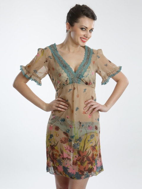 

Clovia Women Brown Floral Printed Nightdress NS0182A19