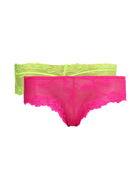 

Clovia Women Floral Set Of 2 Floral Lace Hipster Briefs PNC005N99, Pink