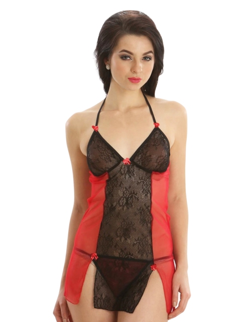

Clovia Black & Red Baby-doll Nightdress NS0235T04XL