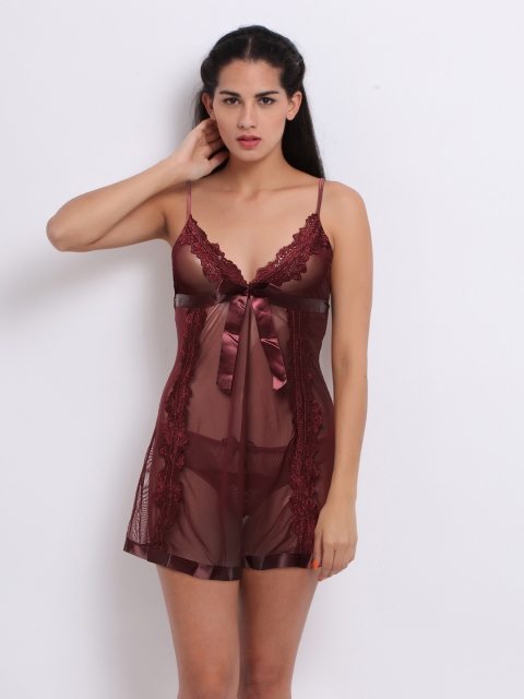 

Clovia Burgundy Nightdress NS0104O36