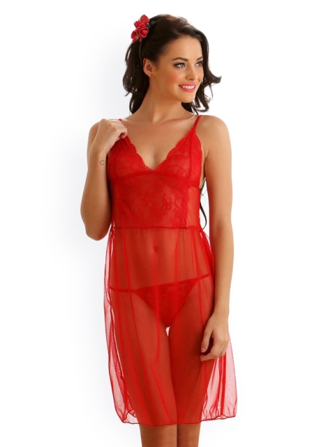 

Clovia Red Sheer Nightdress NS0211E04