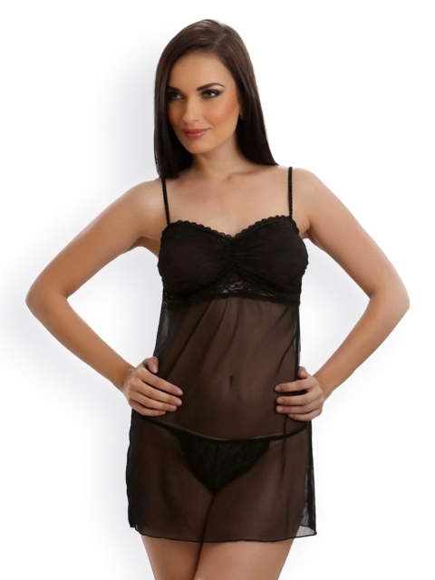 

Clovia Black Sheer Nightdress NS0223T13