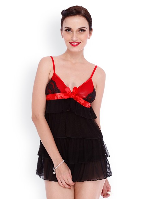 

Clovia Women Black Babydoll Nightdress NSM070O13S