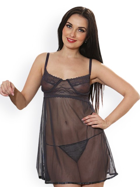 

Clovia Grey Sheer Babydoll Nightdress NS0237T01
