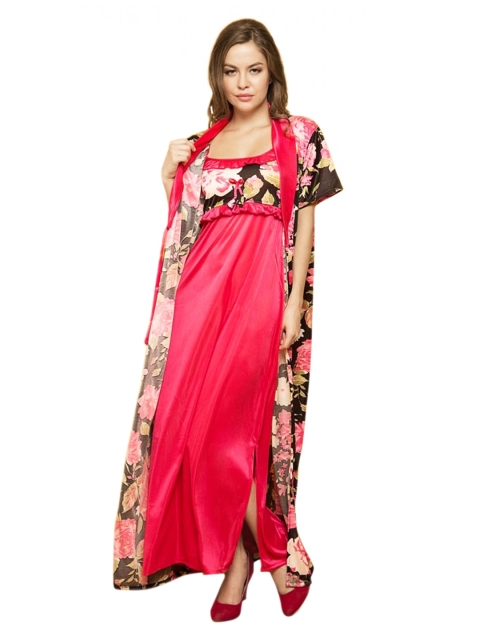 

Clovia Red Maxi Nightdress with Robe NSM279P99O