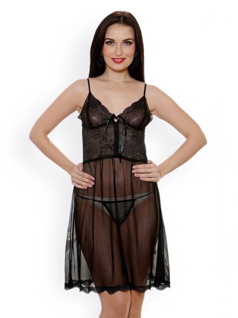 

Black Satin Sheer Babydoll Nightdress NS0225L13