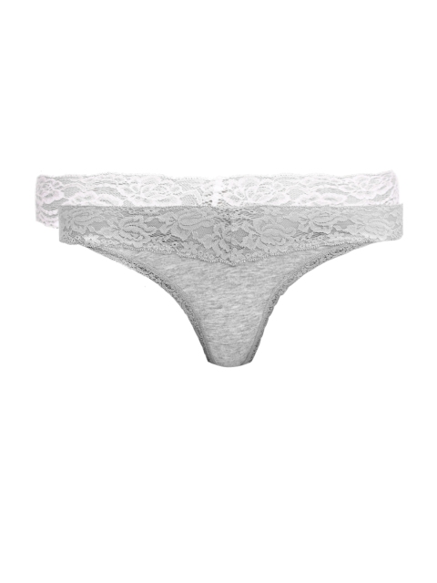 

Clovia Women Set of 2 Cotton and Lace Thongs PN0181R59, White