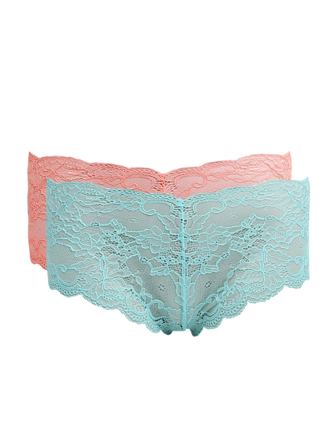 

Clovia Women Set of 2 Hipster Lace Panties PN0195Q59, Peach