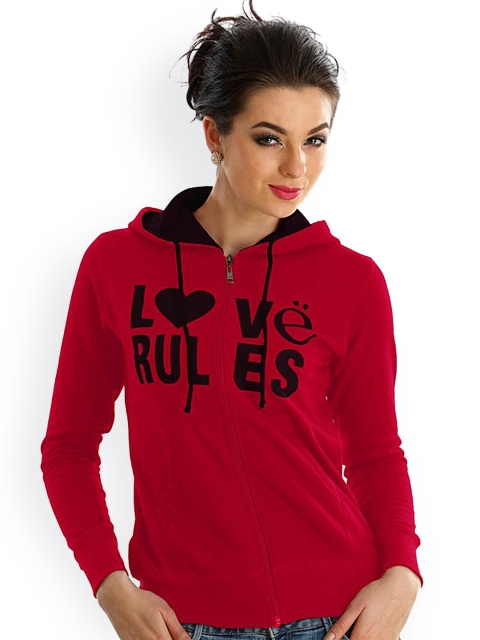 

Clovia Women Red Hooded Sweatshirt