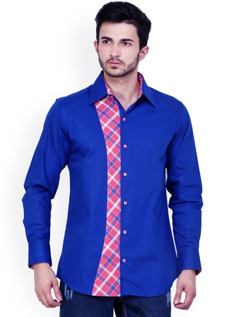 

Dazzio Blue Slim Fit Smart Casual Shirt