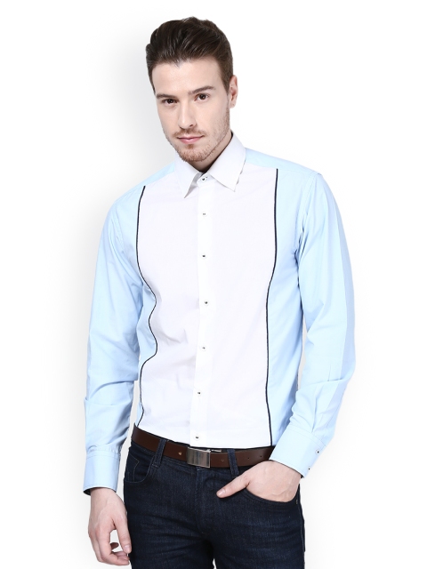 

Dazzio Men White & Blue Slim Fit Casual Shirt