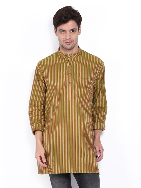 

Dennis Morton Men Green & Red Striped Kurta