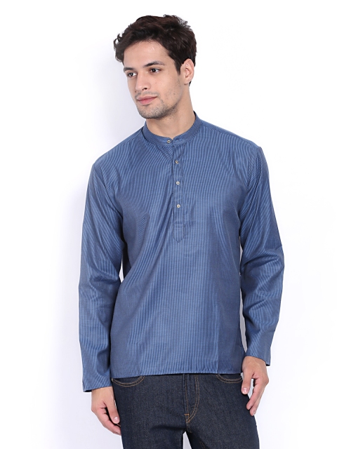 

Dennis Morton Men Blue Striped Short Kurta