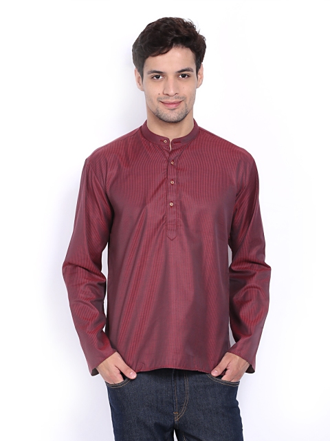 

Dennis Morton Men Maroon Striped Short Kurta