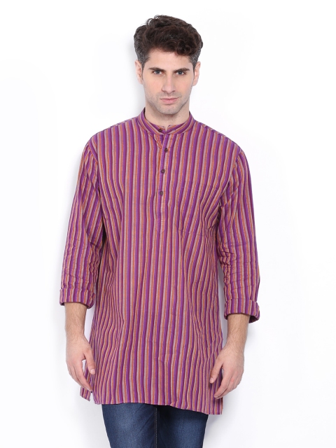 

Dennis Morton Men Purple & Orange Striped Kurta