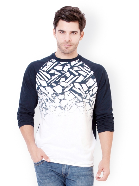 

ELABORADO Men Navy & White Printed T-shirt, Navy blue