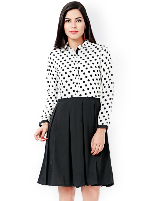Eavan Black & White Polka Dot Print Shirt Dress available at myntra for Rs.679