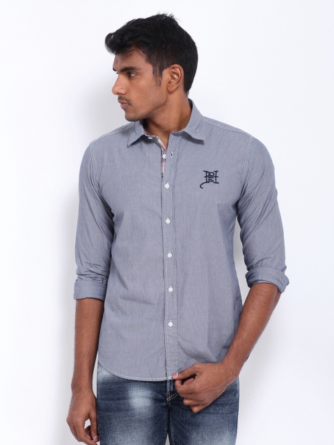 

Ed Hardy Men Blue Striped Casual Shirt