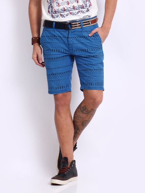 

Ed Hardy Men Blue Super Slim Fit Printed Shorts