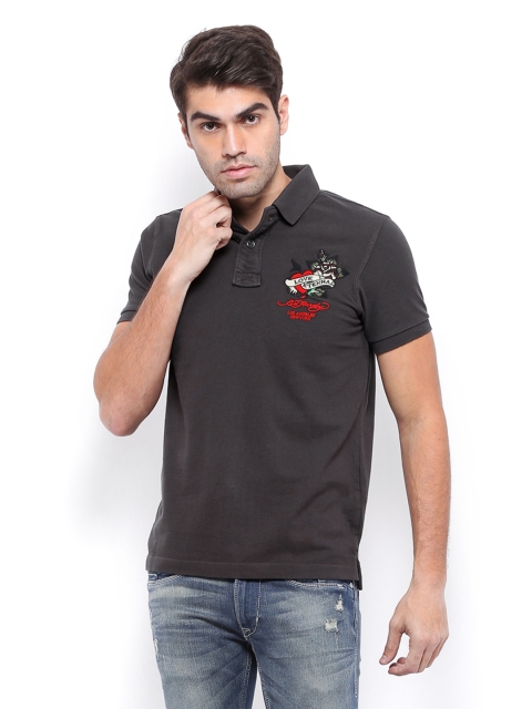 

Ed Hardy Men Charcoal Grey Polo Pure Cotton T-shirt