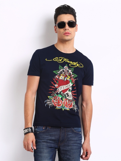 

Ed Hardy Men Navy Printed T-shirt, Navy blue