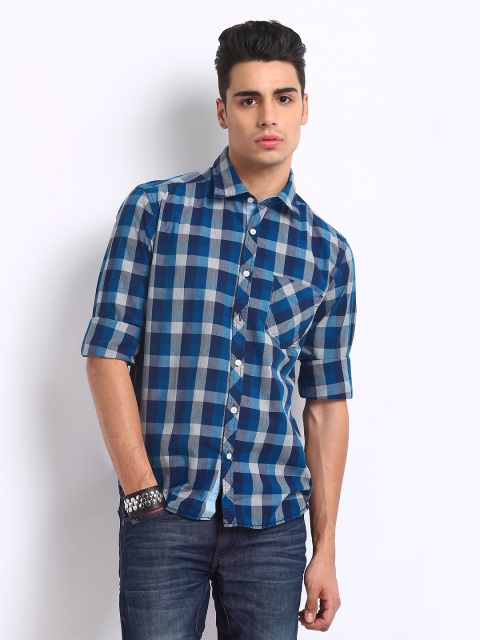 

Ed Hardy Men Blue Checked Casual Shirt