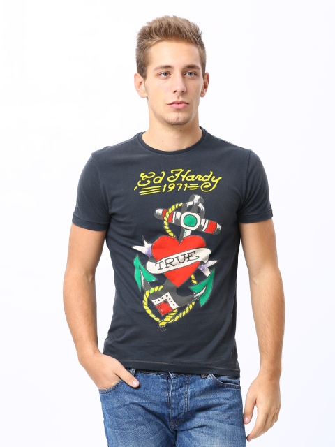 

Ed Hardy Men Grey Printed T-Shirt