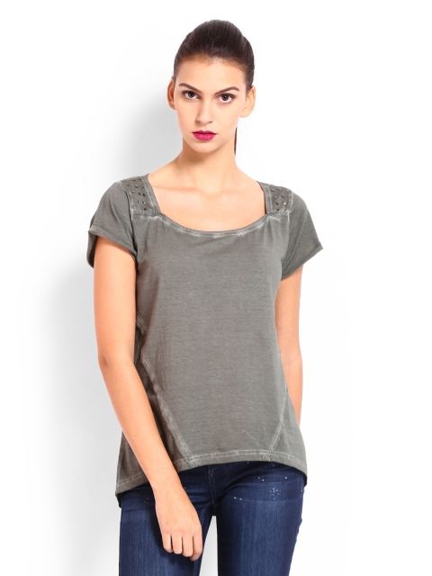 Ed Hardy Women Charcoal Grey Printed Top Ed Hardy Women Charcoal Grey Printed Top