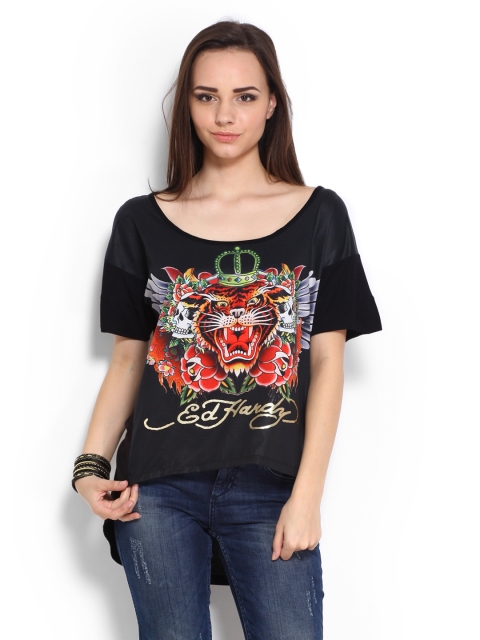 

Ed Hardy Women Black Printed Top