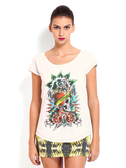 

Ed Hardy Women White Printed Top
