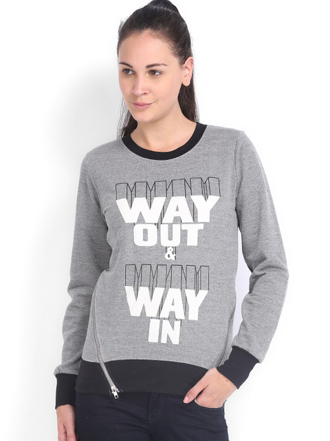

Espresso Women Grey Melange Printed Sweatshirt