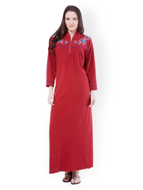 

Fasense Women Maroon Embroidered Nightdress