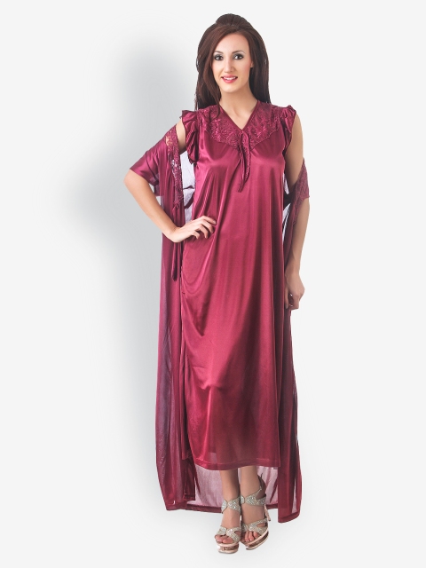 

Fasense Wine Coloured Nightdress & Robe Set, Purple
