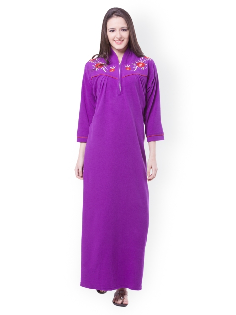 

Fasense Women Purple Embroidered Nightdress