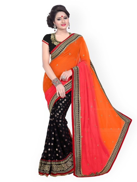 

Florence Orange & Black Embroidered Chiffon Partywear Saree