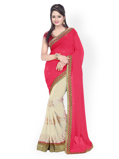 

Florence Pink & Beige Embroidered Chiffon Partywear Saree