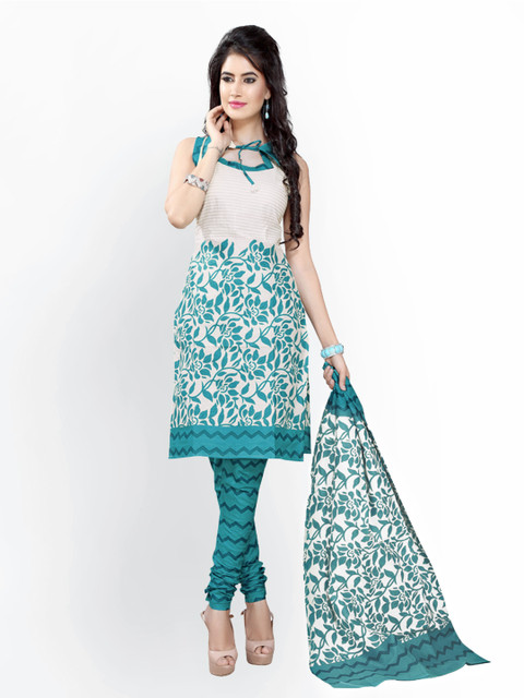 

Florence White & Blue Polycotton Unstitched Dress Material