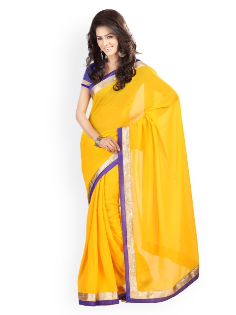 

Florence Yellow Embroidered Georgette Fashion Saree