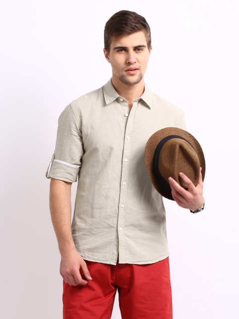 

Flying Machine Men Beige Linen Blend Casual Shirt