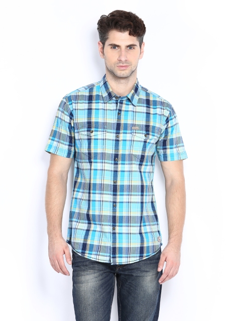 

Flying Machine Men Blue Checked Casual Shirt
