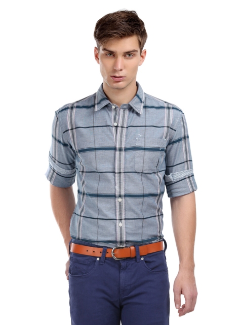 

Flying Machine Men Blue Checked Slim Fit Casual Shirt